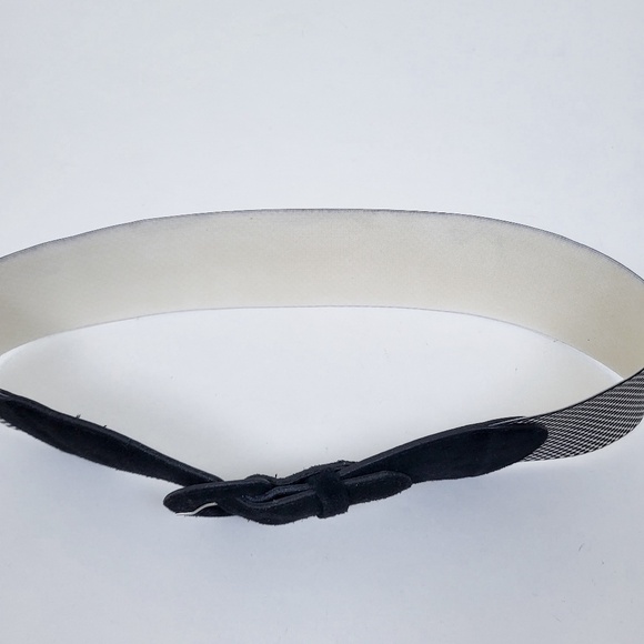 90s Houndstooth Belt Wide Buckle Thick Suede Black White - Picture 10 of 11